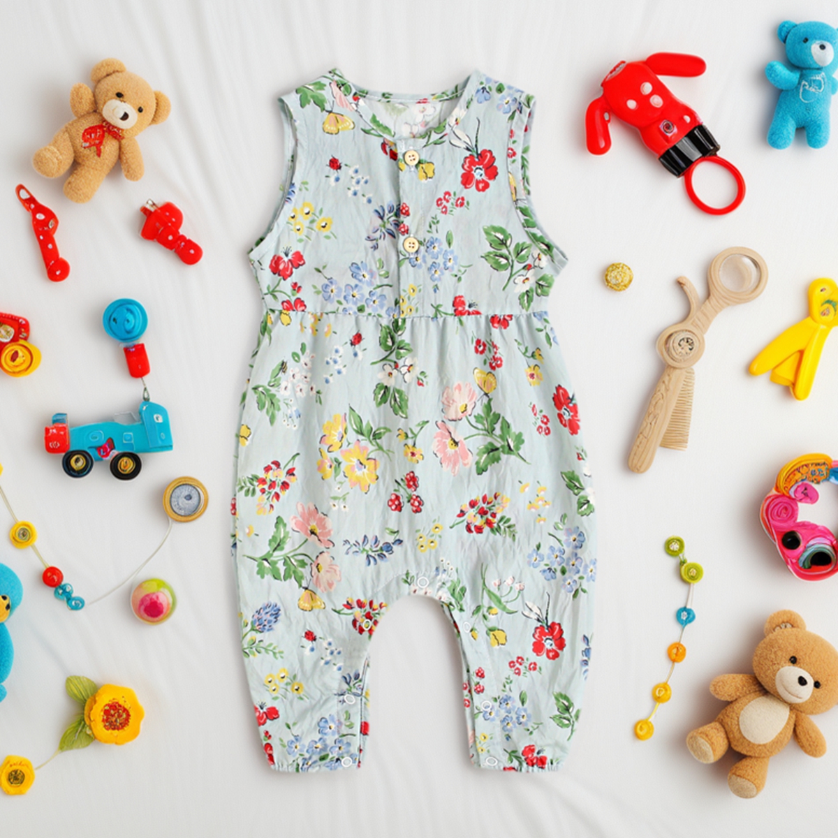 Baby Clothing Drawing - Baby Girls Summer Flower Rompers Sleeveless