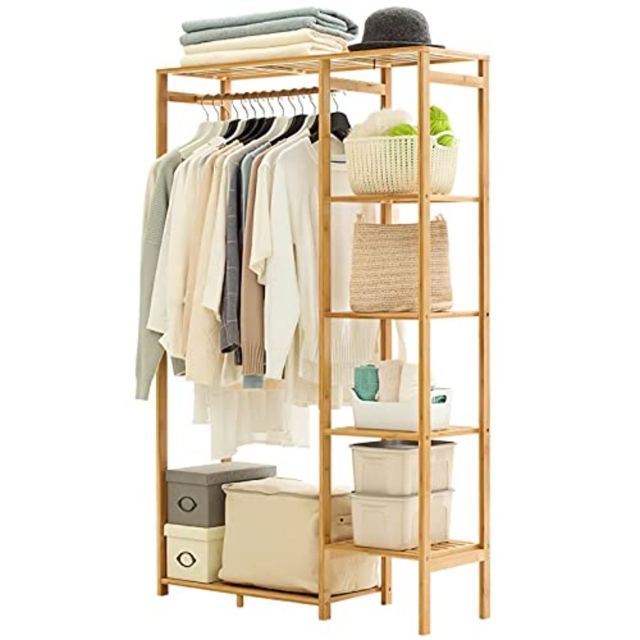 Bamboo Clothing Rack with 6 Ti - Baby Clothing Wardrobe ulasan dan harga