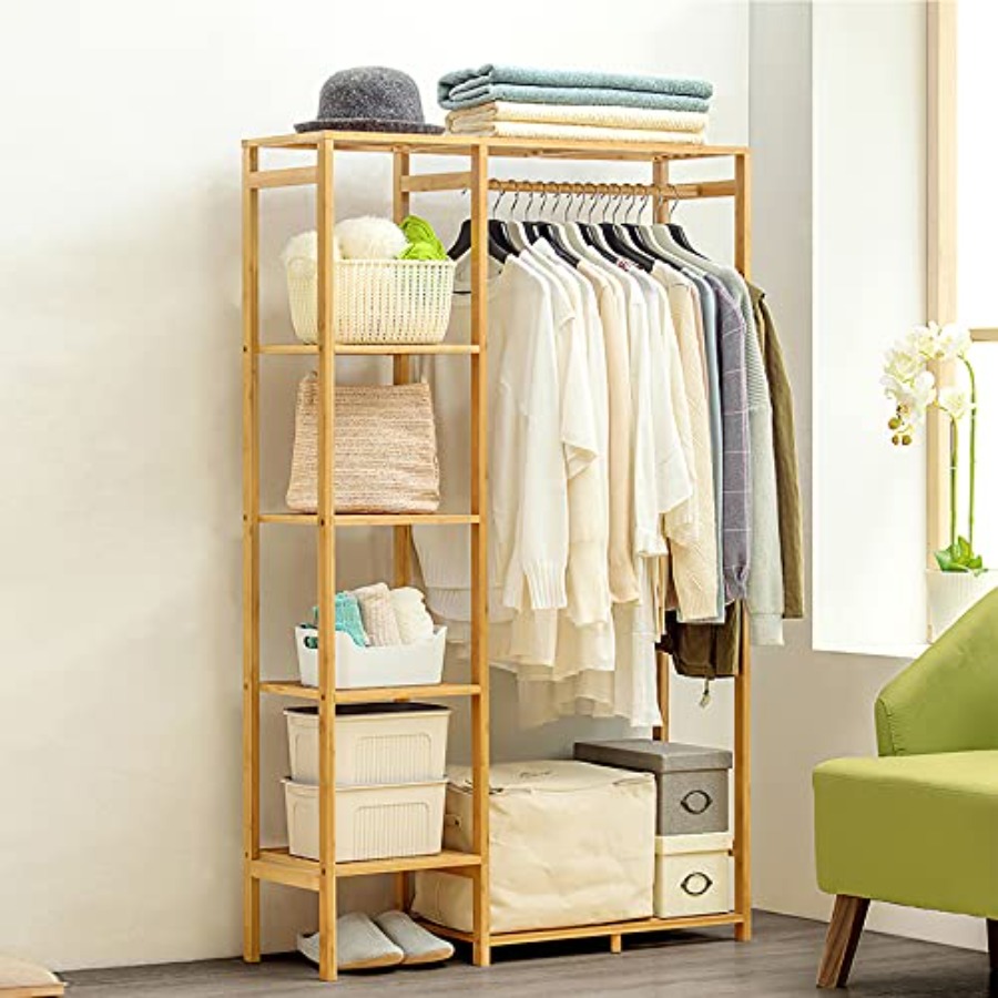 Bamboo Clothing Rack with 6 Ti - Baby Clothing Wardrobe ulasan dan harga