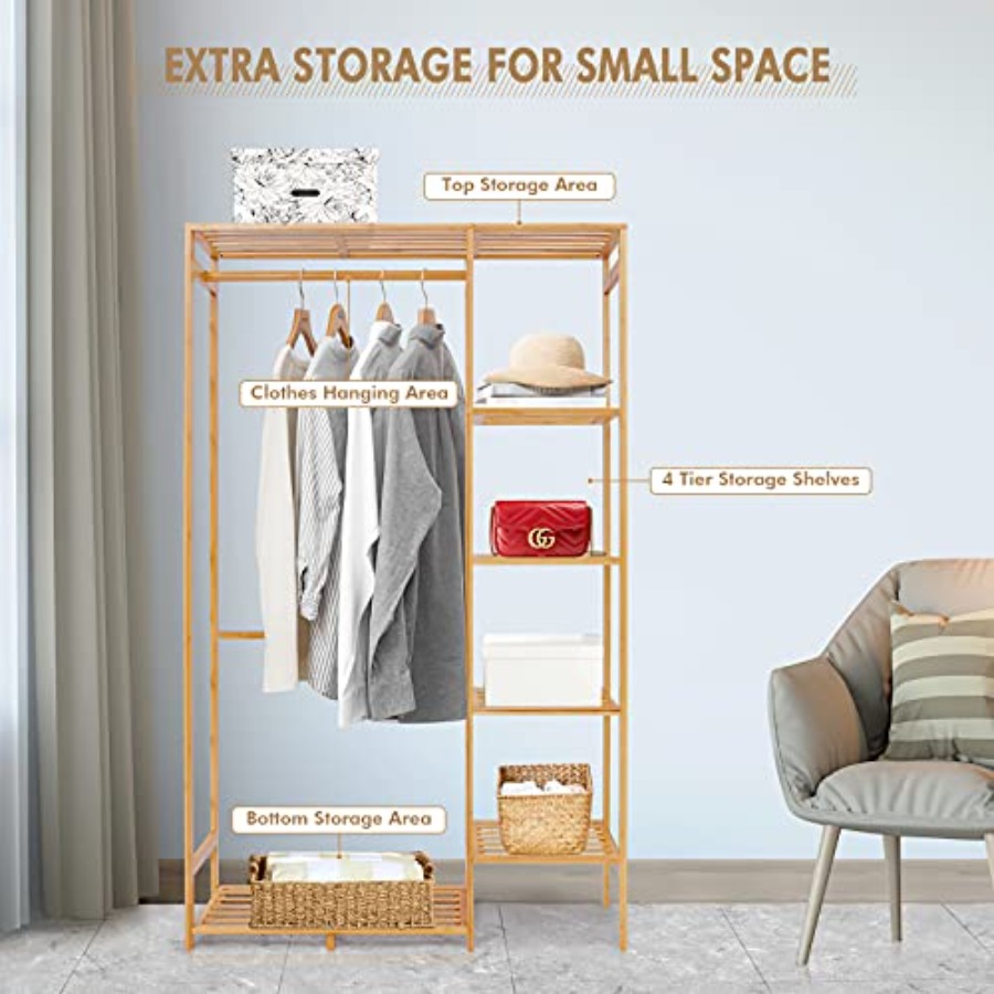 Bamboo Clothing Rack with 6 Ti - Baby Clothing Wardrobe ulasan dan harga