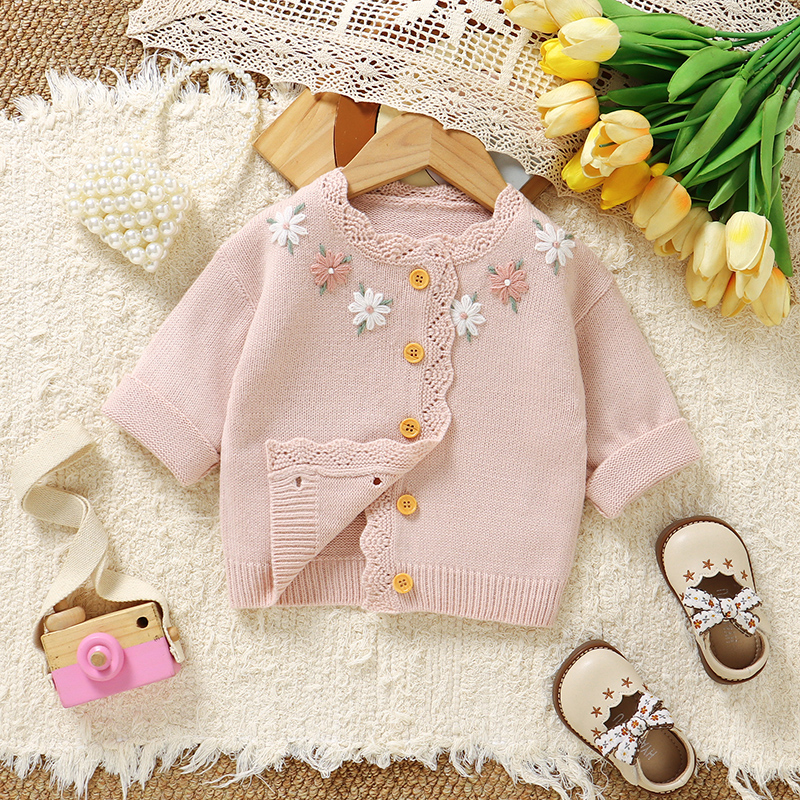 Pink Baby Girl Floral Sweaters - Knit Cardigan Infant ulasan dan harga