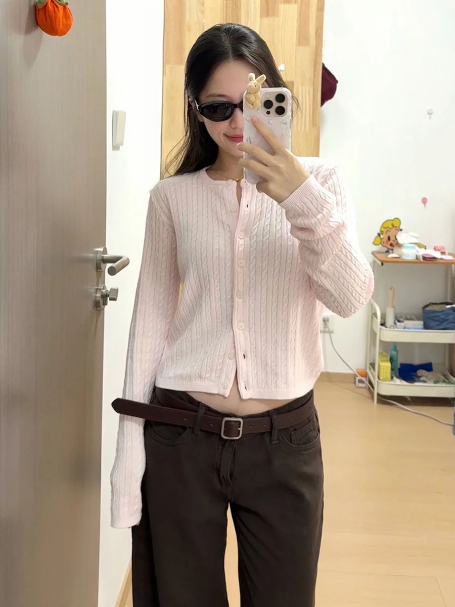 Twist Flower Baby Pink Sweater - Knit Cardigan Infant ulasan dan harga