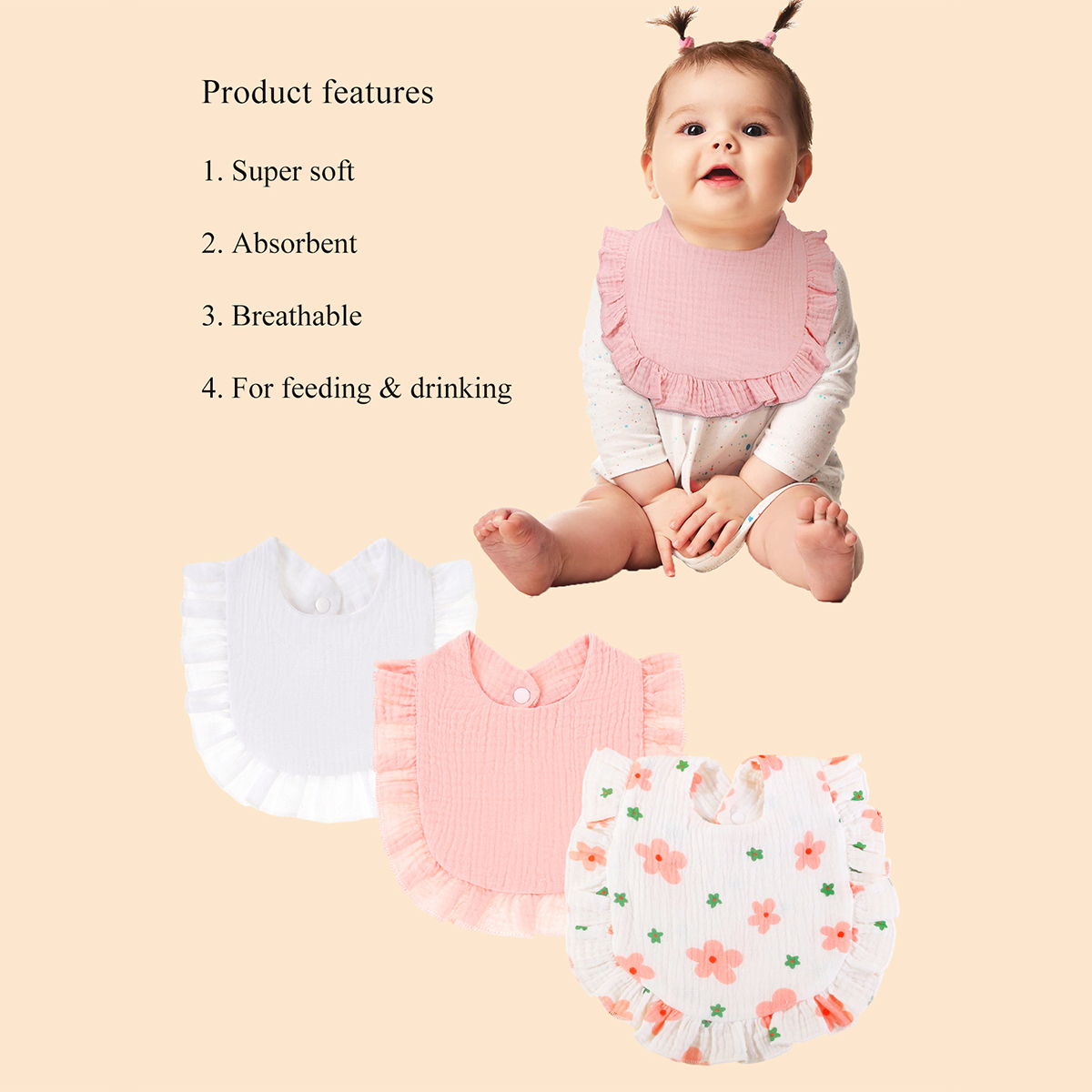 3pcs/set Baby Muslin Bibs Soft - Baby Clothing Fabric ulasan dan harga